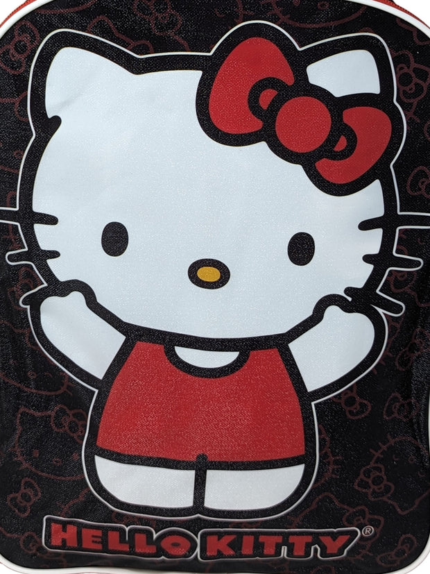 Hello Kitty Backpack 15" Sanrio Cat Black Red Flat Front