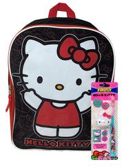 Hello Kitty Backpack 15" Black Red & Sanrio Suction Toothbrush w/ Cover Cap Set