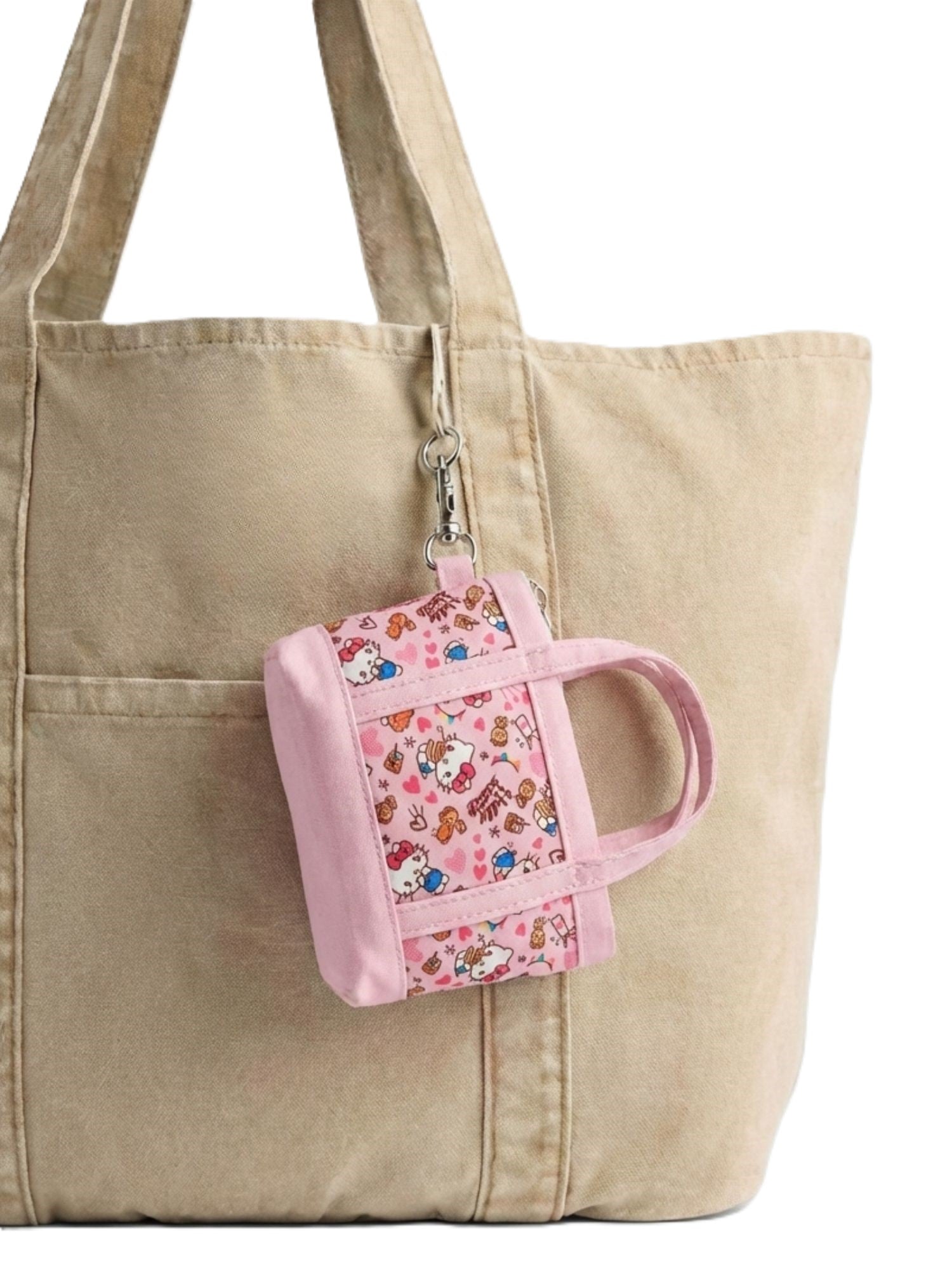 Hello Kitty Pink Mini Tote Bag Charm with Zippered Pouch Accessory