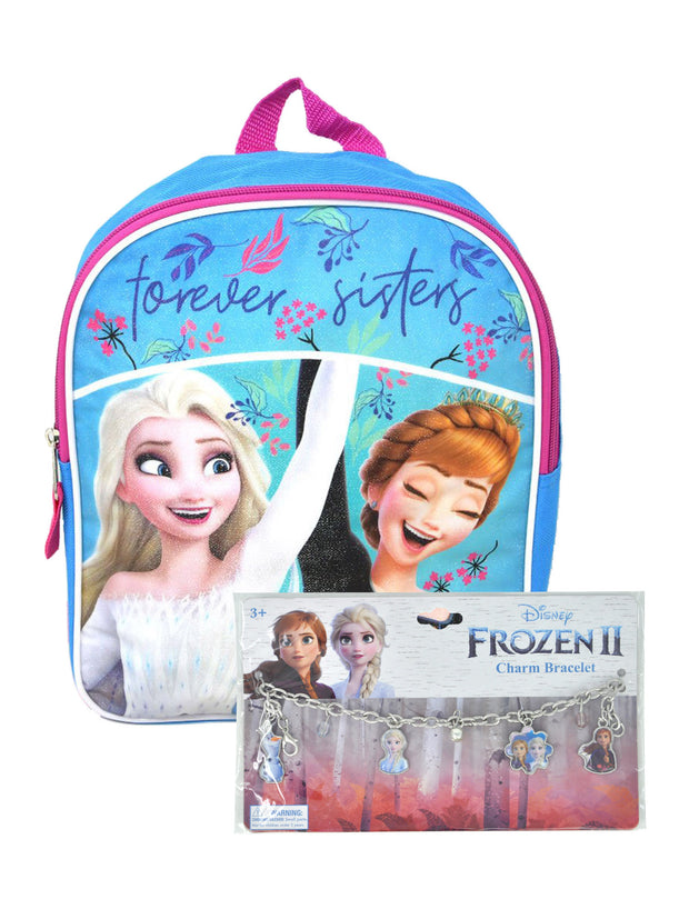 Frozen Small Backpack 11" Anna Elsa w/ Disney Girls Charm Bracelet Set