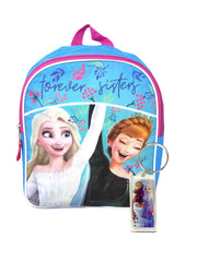 Frozen Backpack 11" Forever Sisters w/ Disney Anna Elsa Lucite Key Chain Set