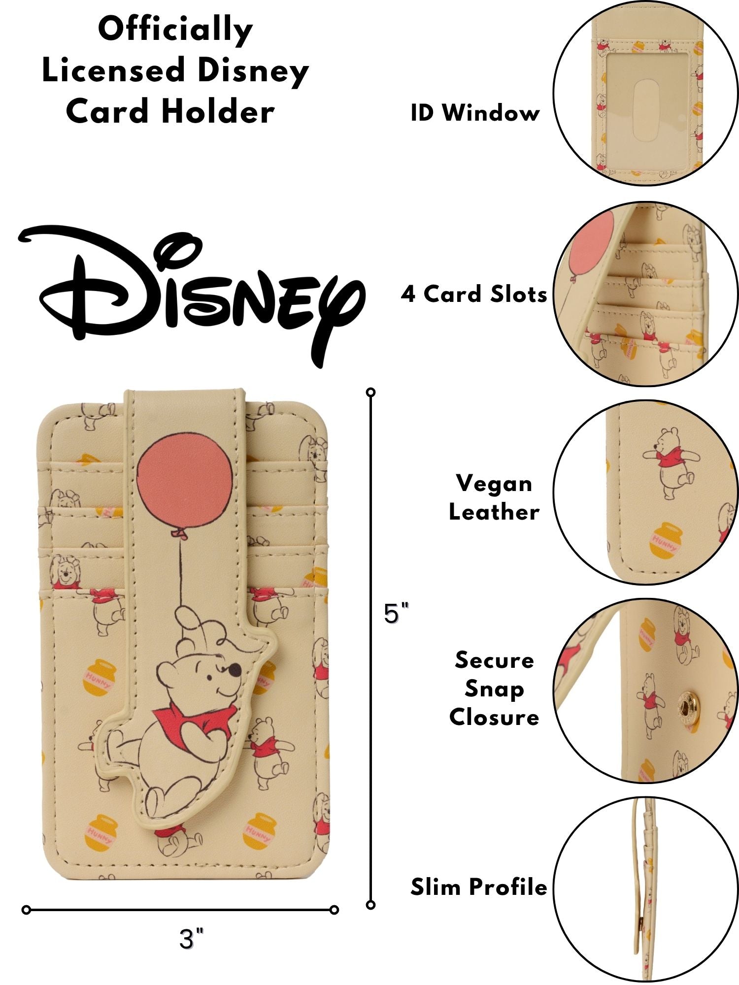 Womens Disney Winnie the Pooh Card Holder Wallet Button Snap Closure
