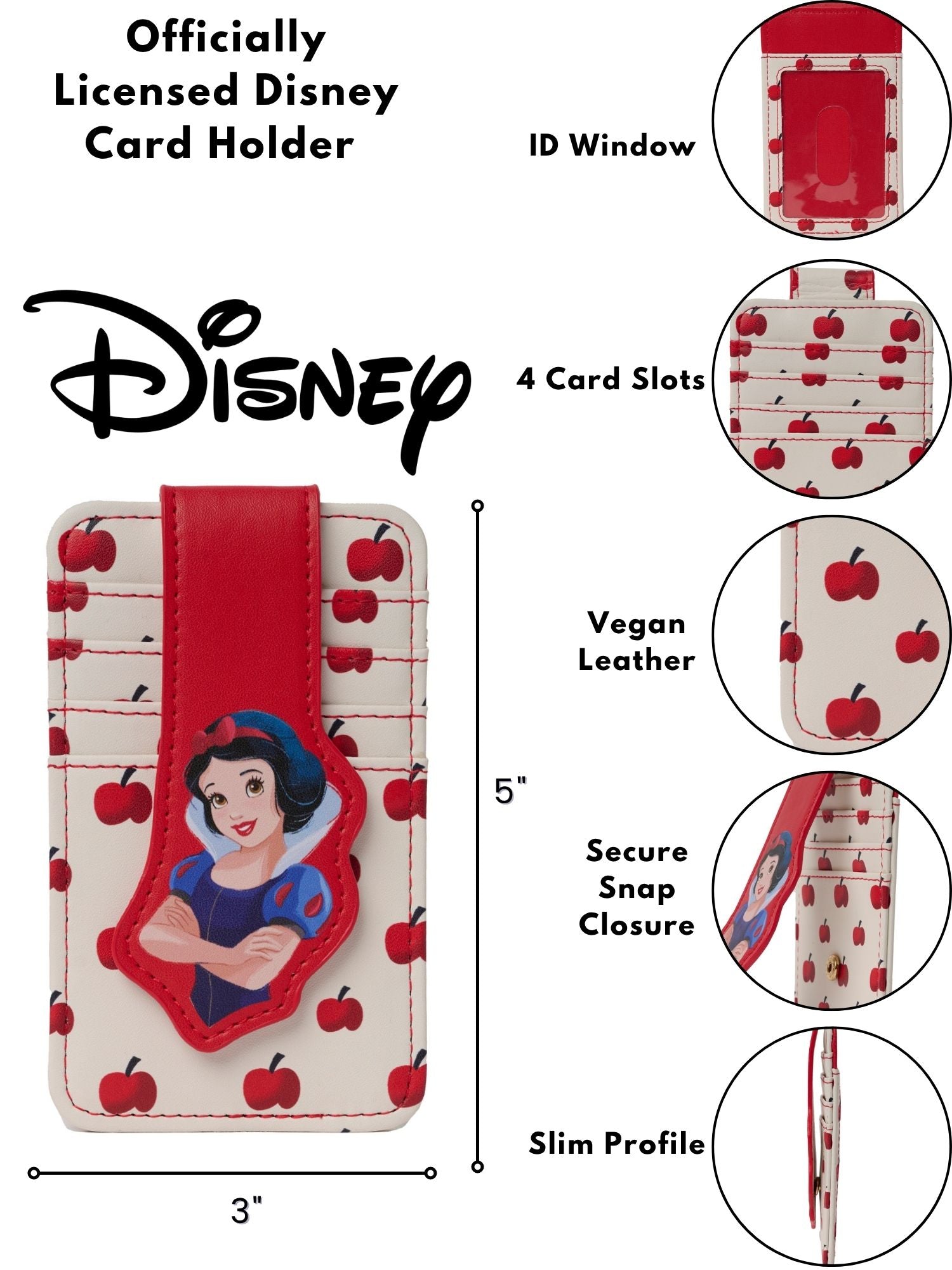 Womens Disney Snow White Card Holder Wallet Button Snap Closure