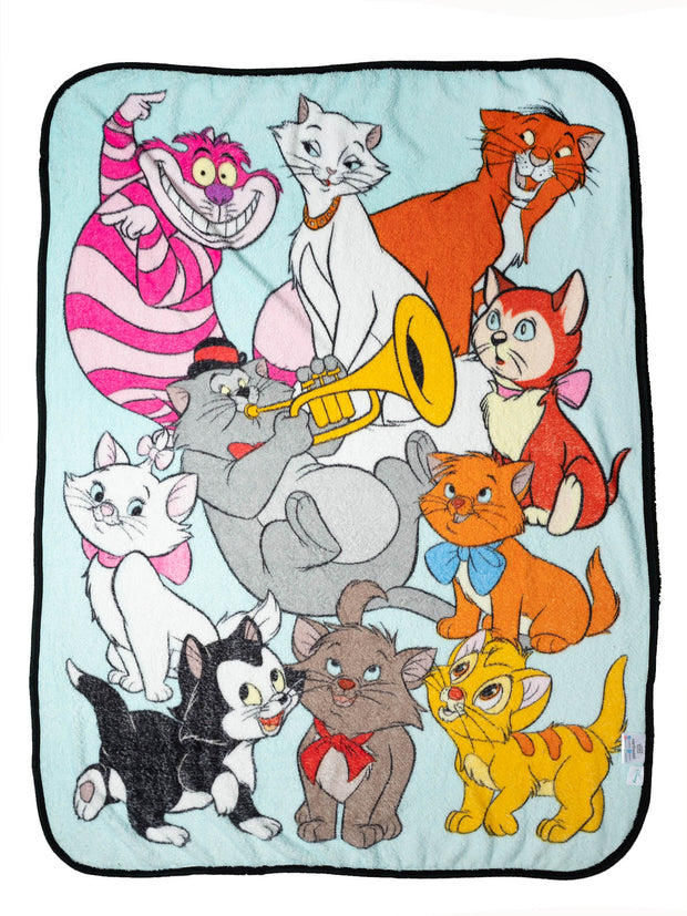 Disney Cats Throw Blanket 46" x 60" Plush Figaro Cheshire Cat Dinah Toulouse