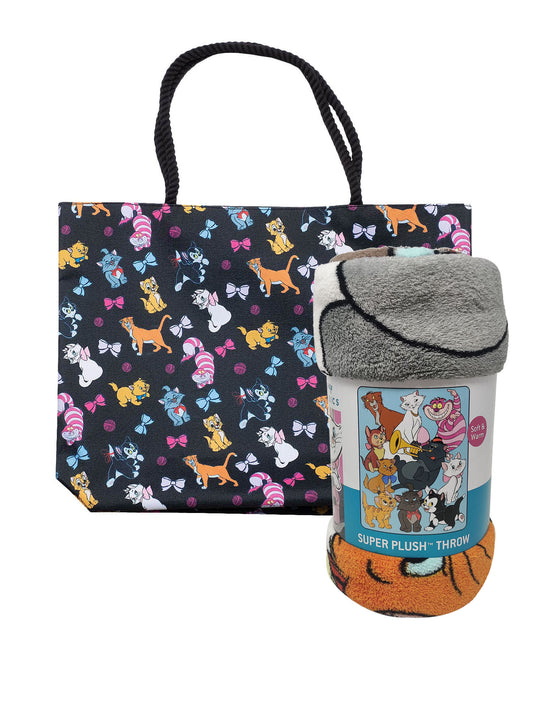 Disney Cats Throw Blanket 46" x 60" w/ Cat Rope Tote Bag Travel Carry-On Set