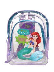 The Little Mermaid Transparent Backpack 16" Ariel w/ Zipper Mesh Pencil Pouch