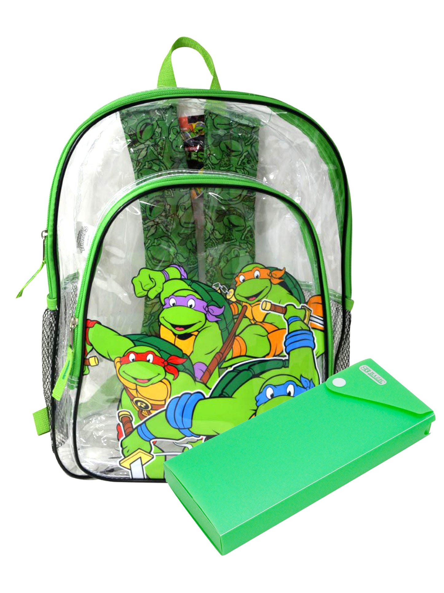 Teenage Mutant Ninja Turtles Transparent Backpack 16" & Sliding Pencil Case Set