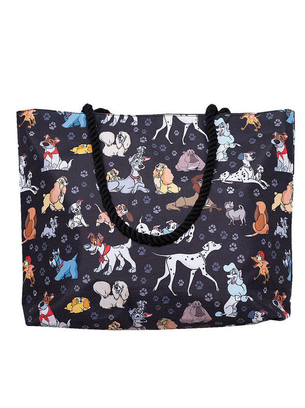 Disney Dogs Travel Rope Tote Bag Carry-On Paw Prints 101 Dalmatians Black