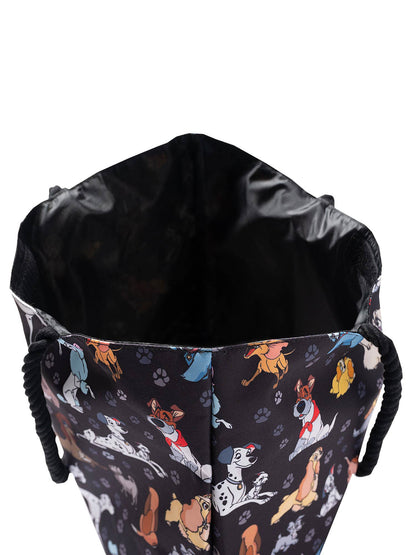 Disney Dogs Travel Rope Tote Bag Carry-On Paw Prints 101 Dalmatians Black