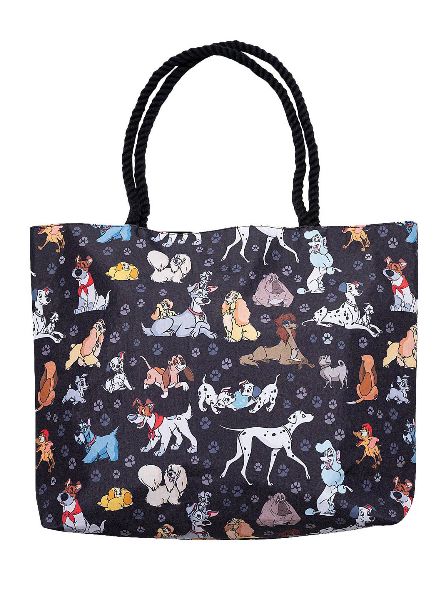 Disney Dogs Travel Rope Tote Bag Carry-On Paw Prints 101 Dalmatians Black