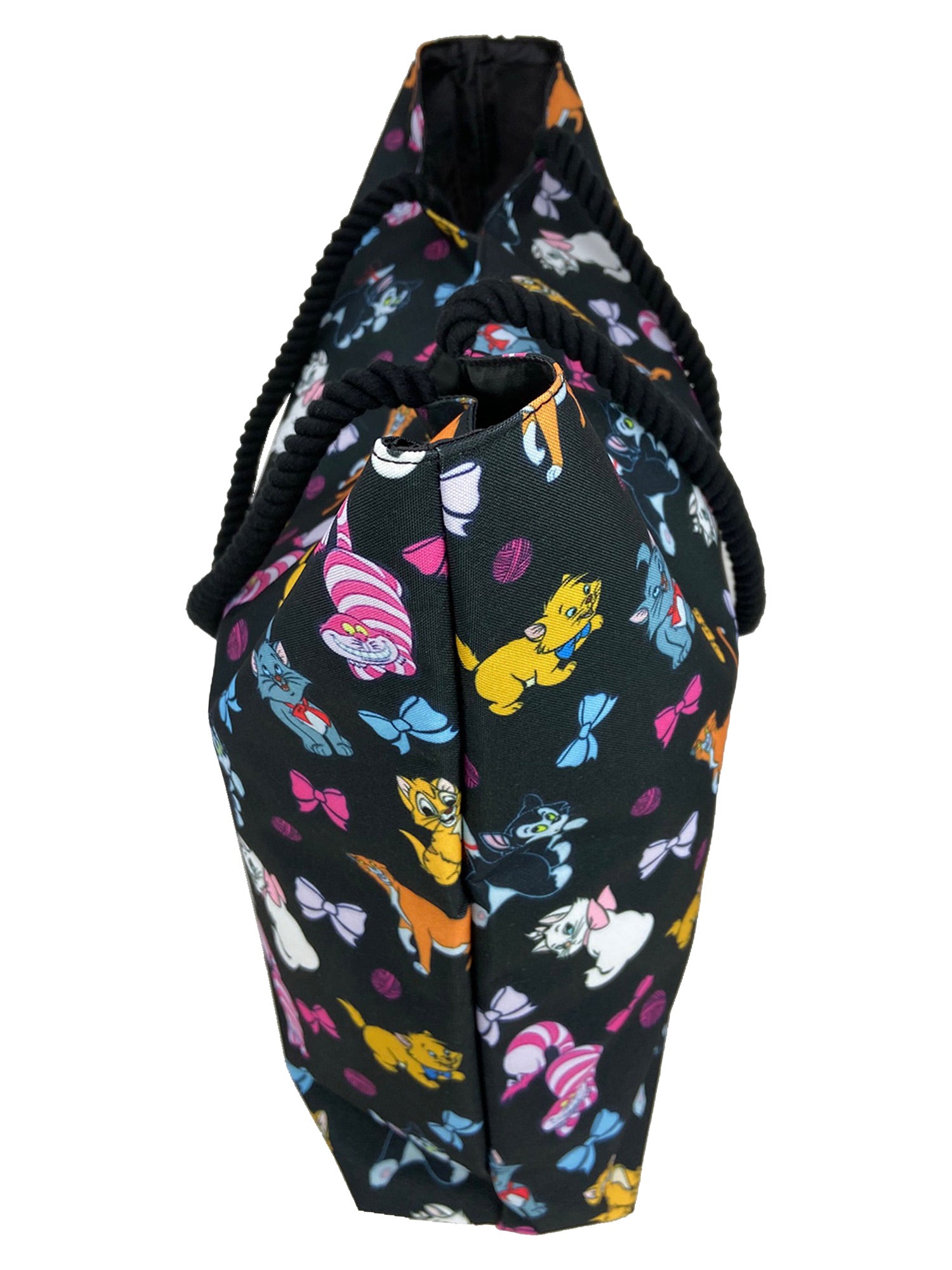 Disney Cats Tote Bag Travel Beach Carry-on Cheshire Figaro Rope Handle Black