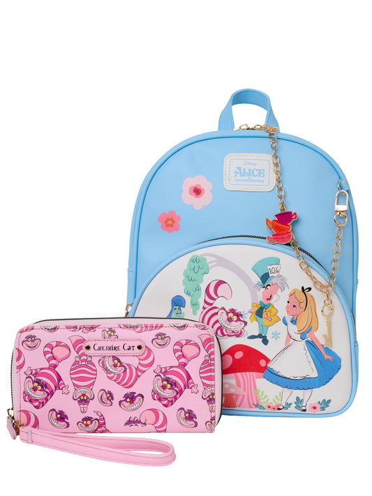 Alice in Wonderland Mini Backpack & Cheshire Cat Wallet 2-Piece Gift Set