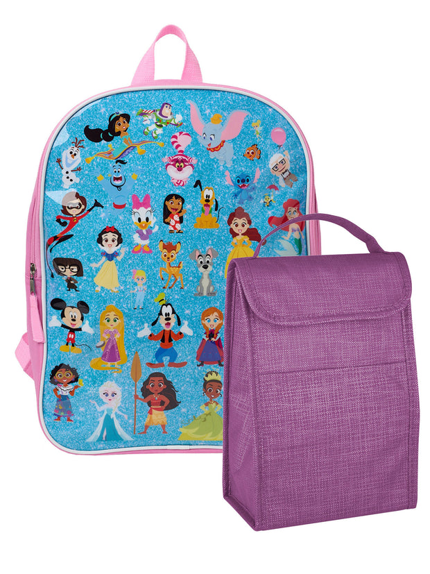 Girls Disney 100 Backpack Pink 15" Moana D100 w/ Insulated Lunch Bag Set