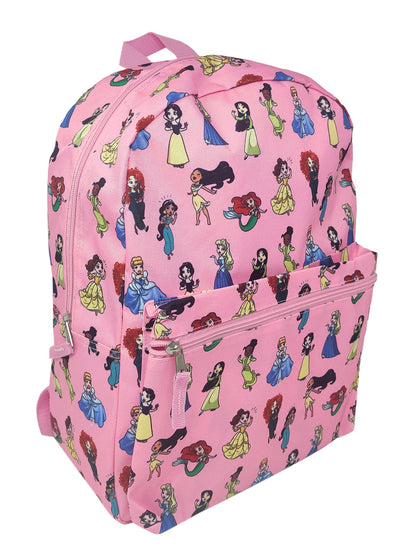 Disney Princess Backpack 16" All-Over Print Ariel Belle Cinderella Mulan Tiana