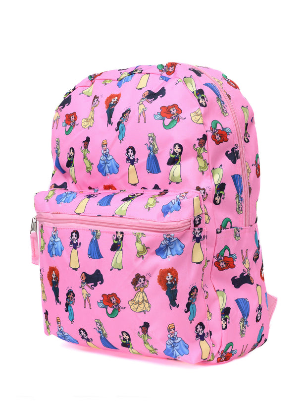 Disney Princess Backpack 16" All-Over Print Ariel Belle Cinderella Mulan Tiana