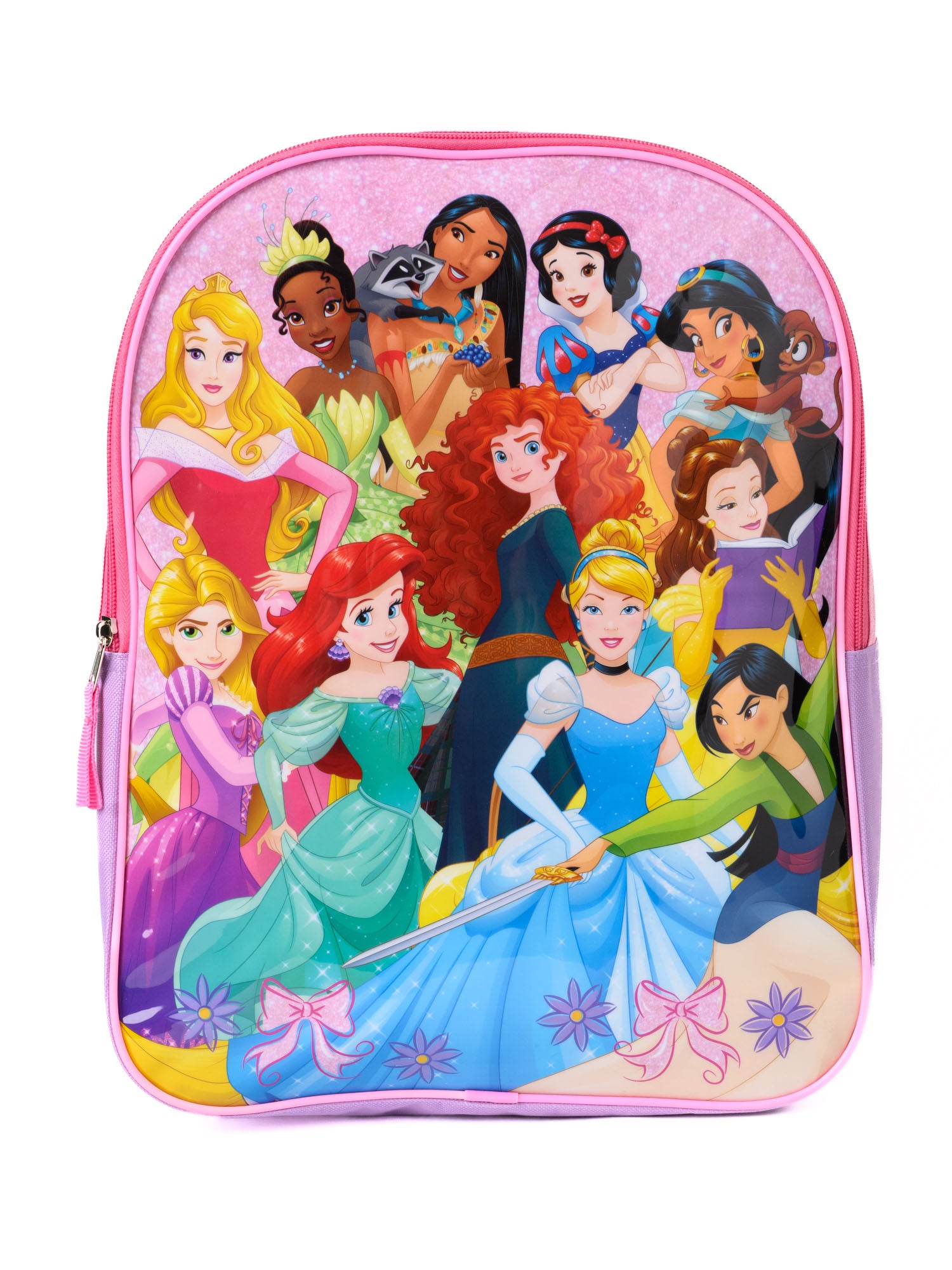 Disney Princesses Backpack 15" Mulan Ariel Mulan Belle Jasmine Girls Kids Pink