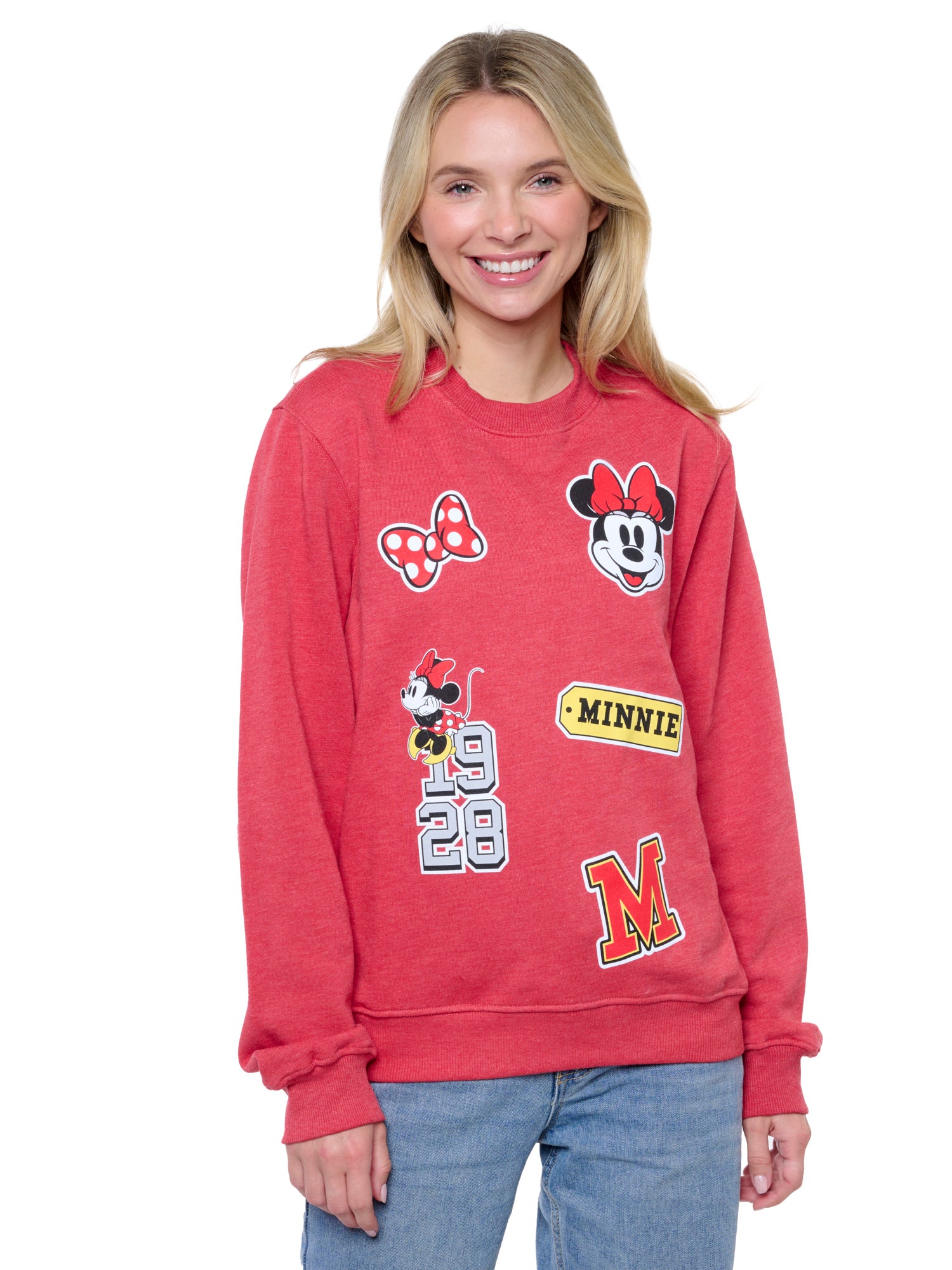 Disney Minnie Mouse Women's Crewneck Sweatshirt Vintage Look Graphic Print Patch