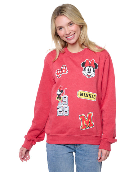 Disney Minnie Mouse Women's Crewneck Sweatshirt Vintage Look Graphic Print Patch