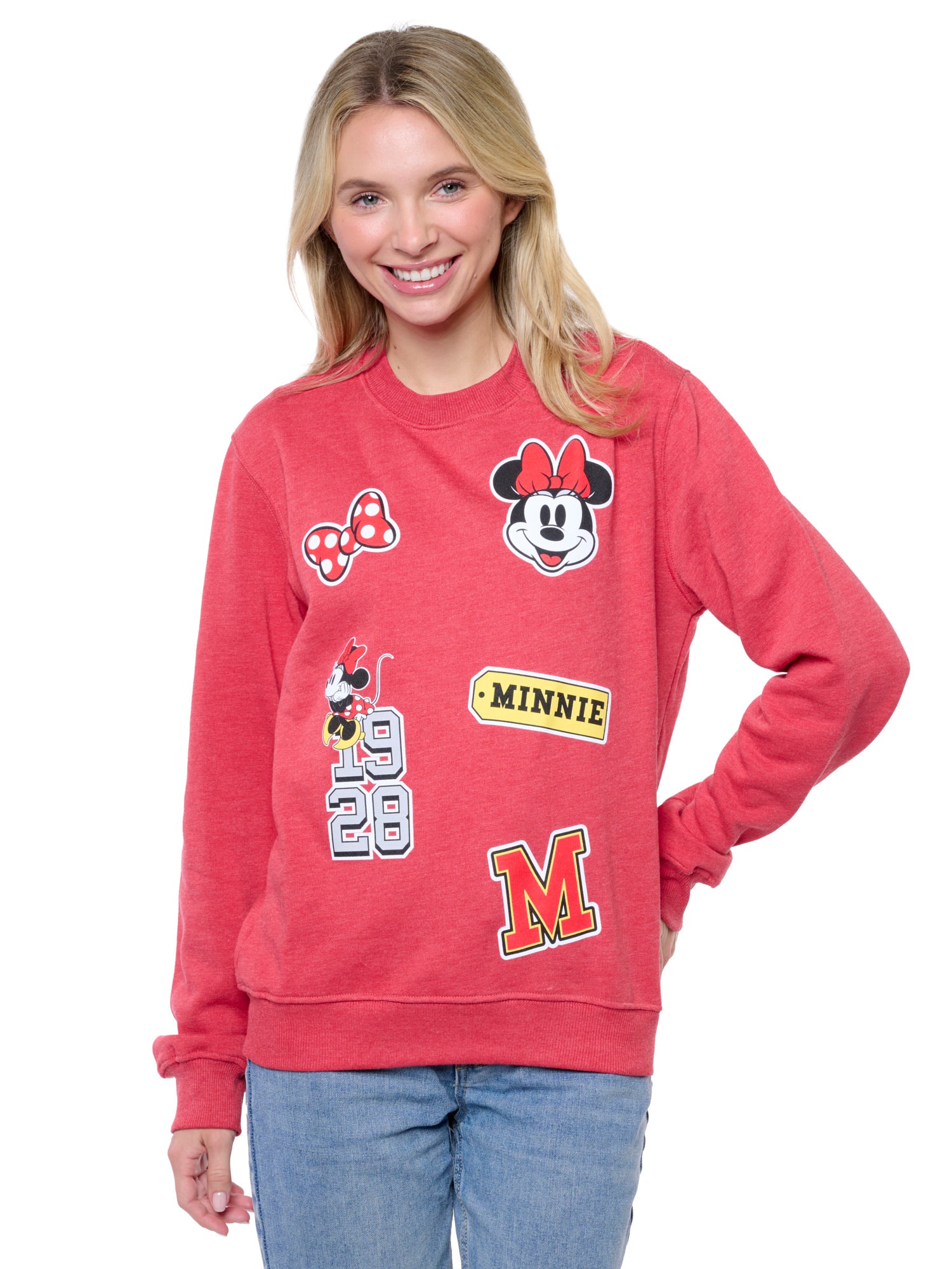 Disney Minnie Mouse Women's Crewneck Sweatshirt Vintage Look Graphic Print Patch