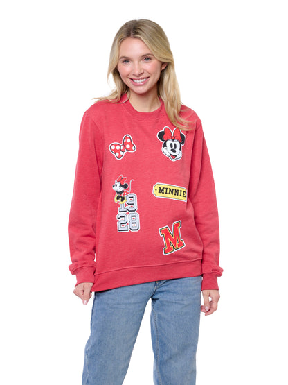 Disney Minnie Mouse Women's Crewneck Sweatshirt Vintage Look Graphic Print Patch