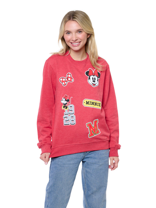 Disney Minnie Mouse Women's Crewneck Sweatshirt Vintage Look Graphic Print Patch