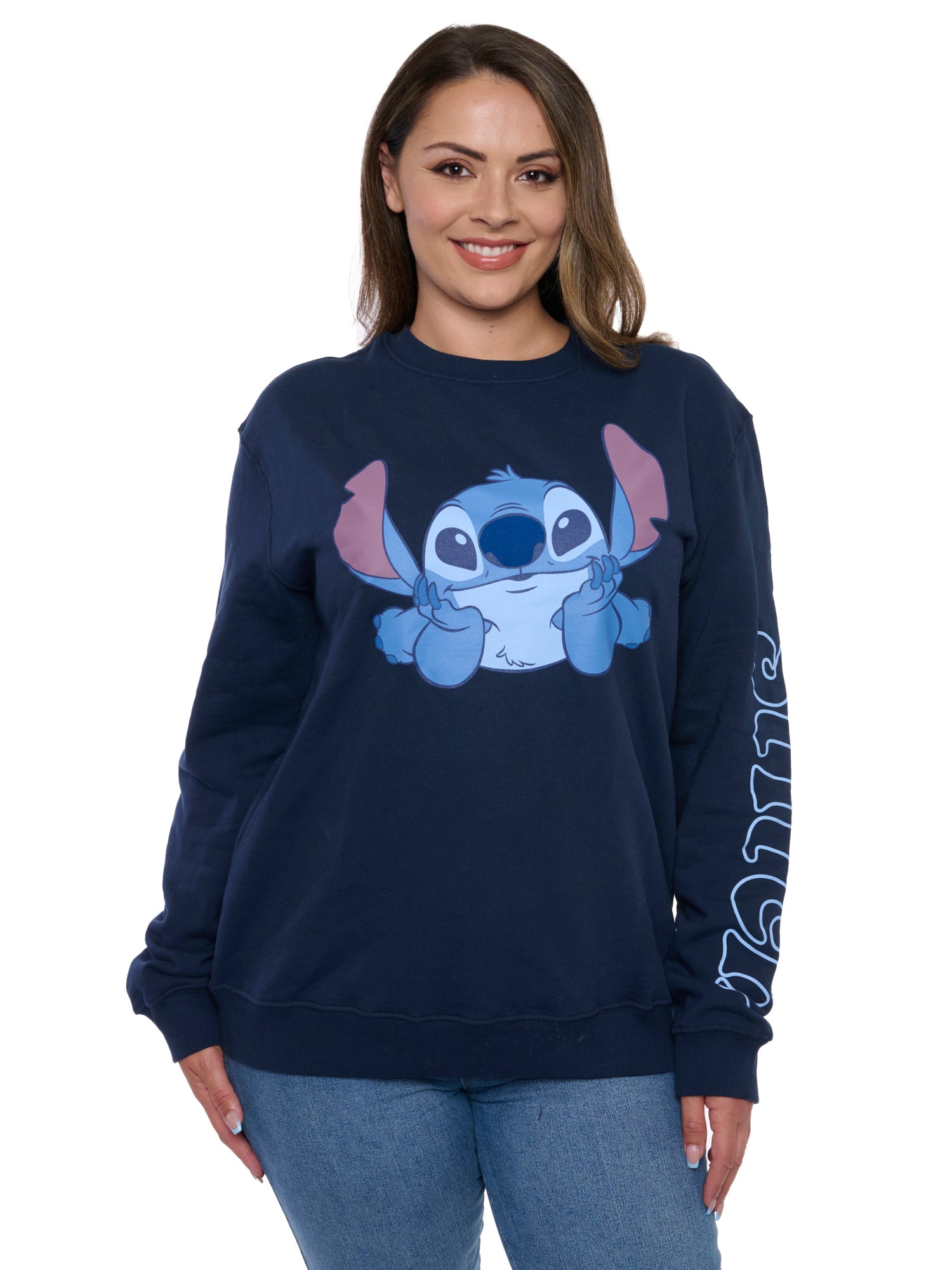 Disney Stitch Women's Pullover Crewneck Sweatshirt Stitch Graphic Print Pull On