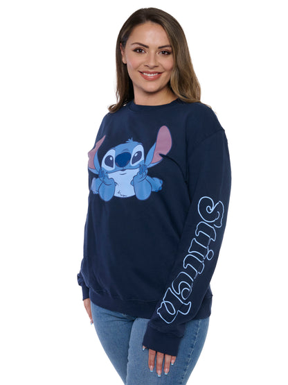 Disney Stitch Women's Pullover Crewneck Sweatshirt Stitch Graphic Print Pull On
