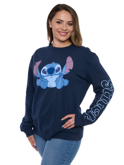 Disney Stitch Women's Pullover Crewneck Sweatshirt Stitch Graphic Print Pull On