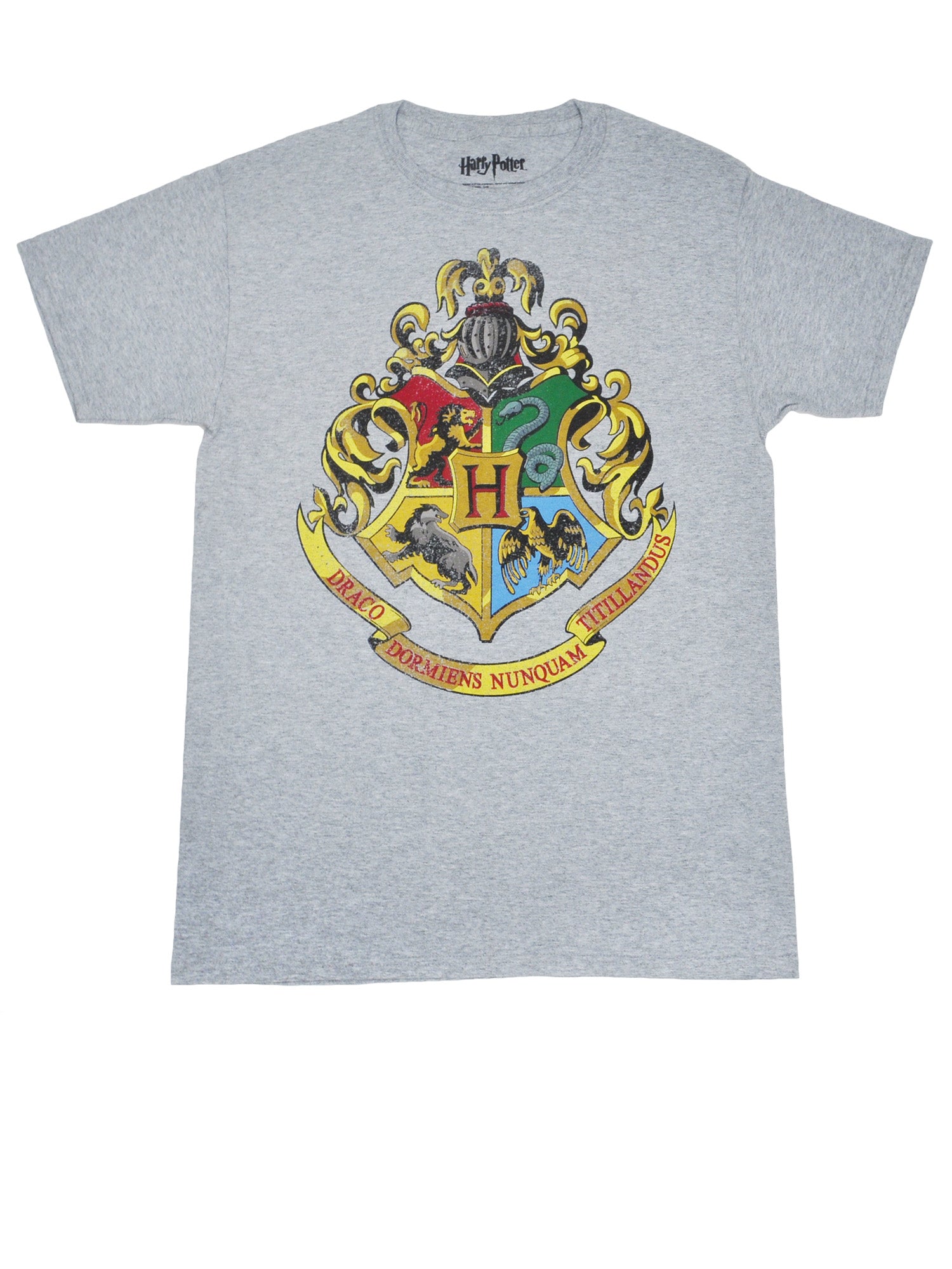 Men's Harry Potter Hogwarts Crest T-Shirt Short Sleeve Gray (Size Medium)