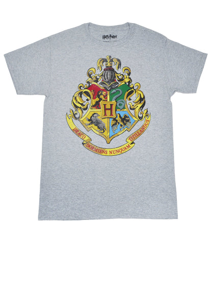 Men's Harry Potter Hogwarts Crest T-Shirt Short Sleeve Gray (Size Medium)