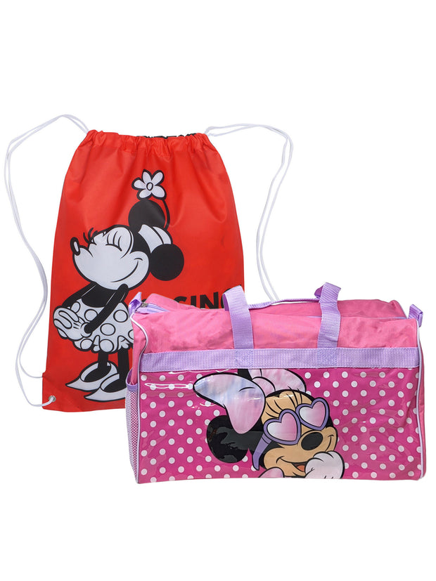Disney Minnie Mouse Duffel Bag Carry-On w/ 18" Drawstring Cinch Sling Bag Set