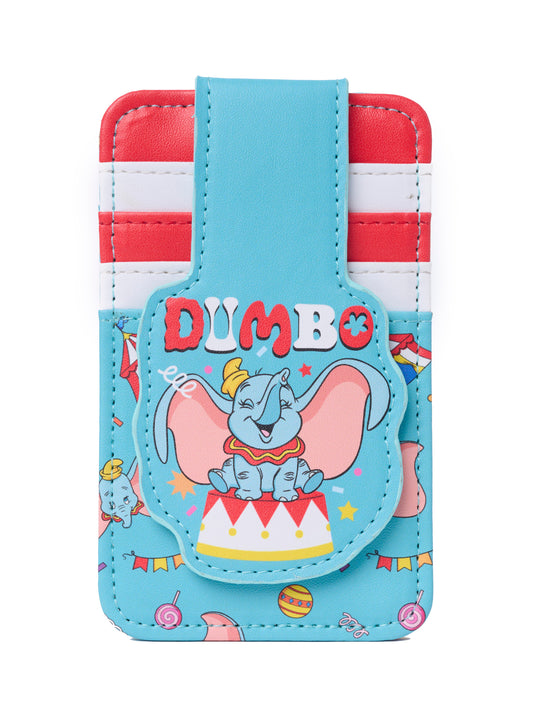 Disney Dumbo Snap Card Holder Wallet Circus Striped Faux Leather Blue Red