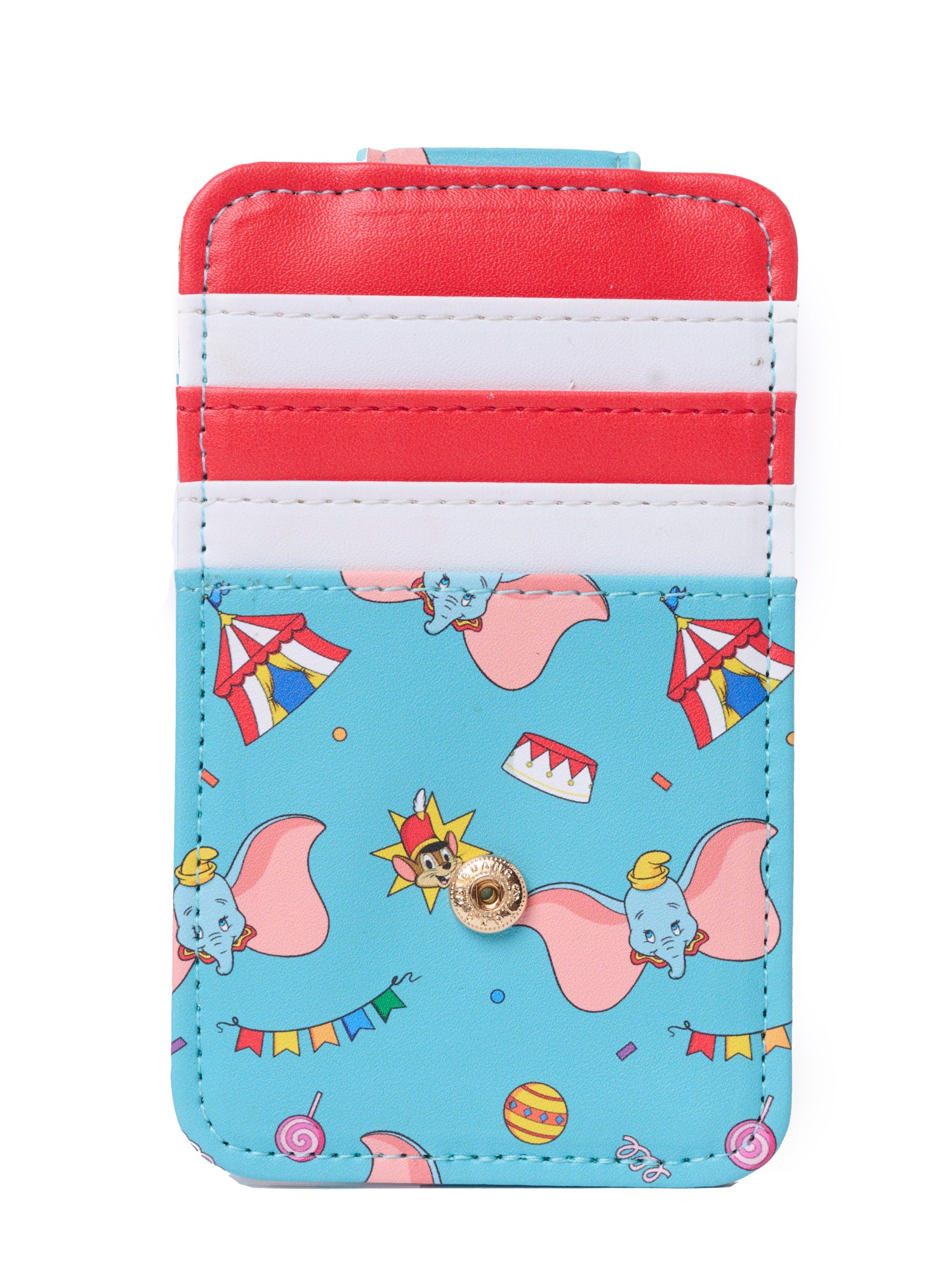 Disney Dumbo Snap Card Holder Wallet Circus Striped Faux Leather Blue Red
