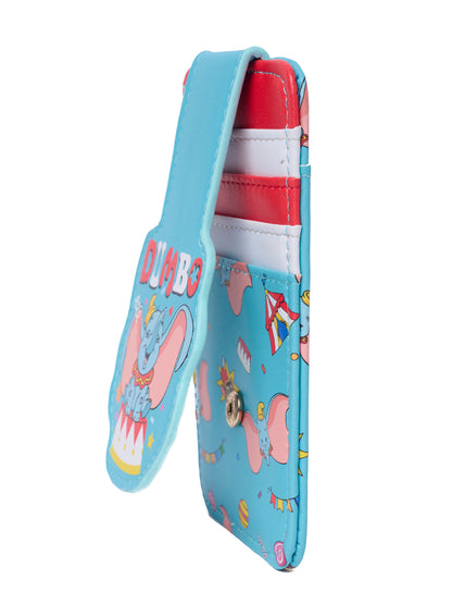 Disney Dumbo Snap Card Holder Wallet Circus Striped Faux Leather Blue Red
