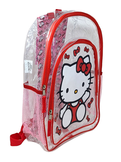 Hello Kitty Transparent Clear Backpack 16" w/ Pencil Case School Set