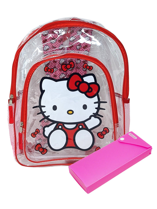 Hello Kitty Transparent Clear Backpack 16" w/ Pencil Case School Set