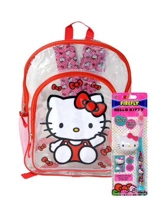 Hello Kitty Transparent Backpack 16" w/ Toothbrush & Brush Cover Travel Set