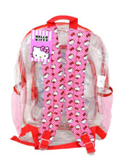 Hello Kitty Transparent Backpack Clear 16" w/ Hair Scrunchies & Bow Clips Set