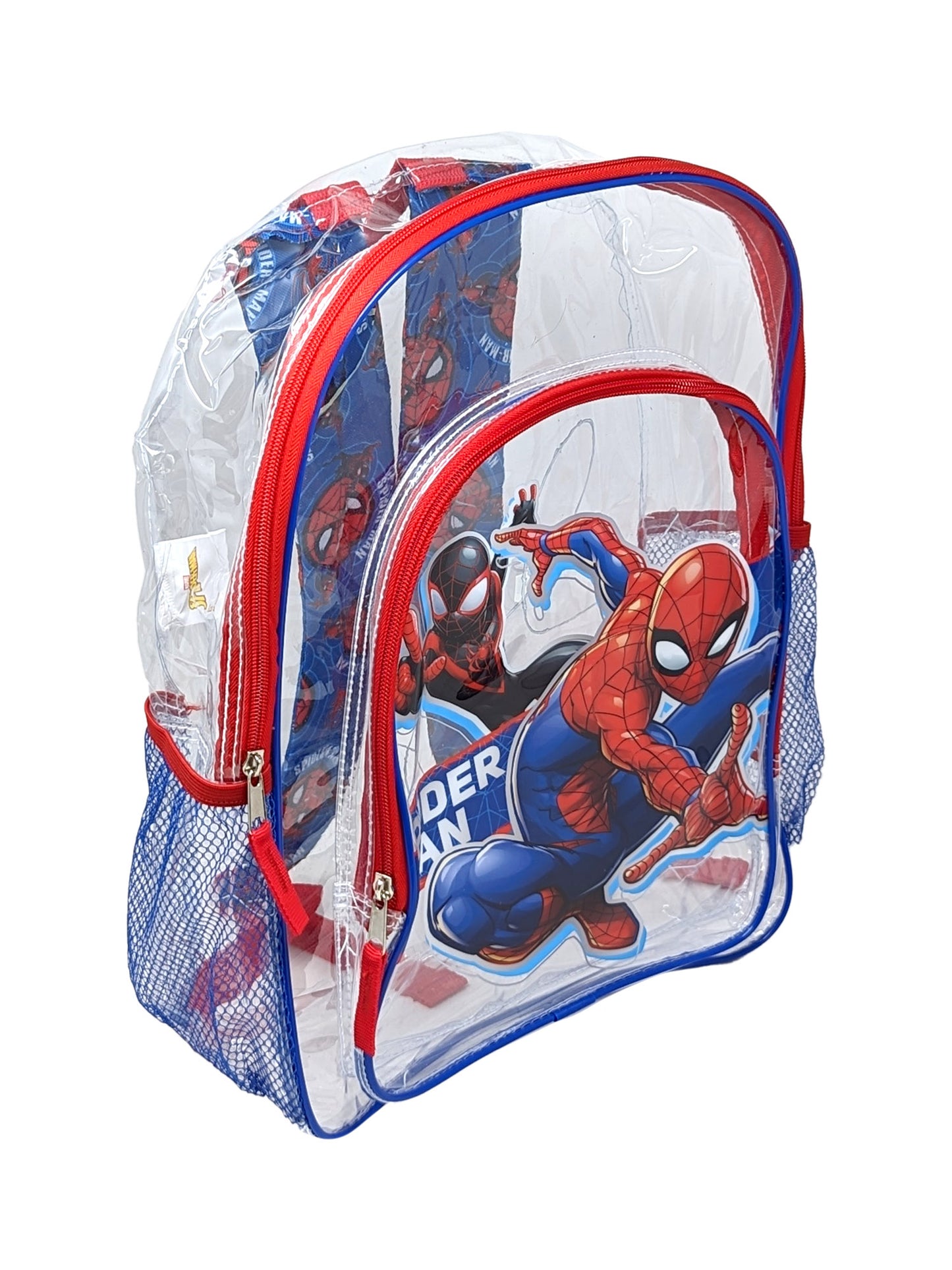 Spider-Man Marvel Transparent 16" Backpack Clear w/ Sliding Pencil Case Set