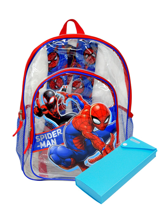 Spider-Man Marvel Transparent 16" Backpack Clear w/ Sliding Pencil Case Set