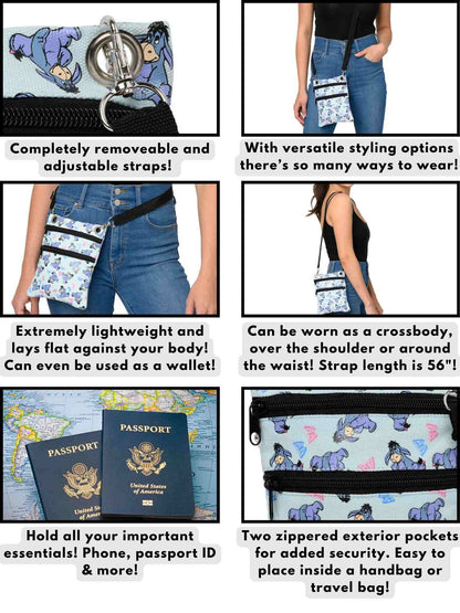 Disney Women's Eeyore Crossbody Passport Bag Travel Purse Winnie the Pooh Blue