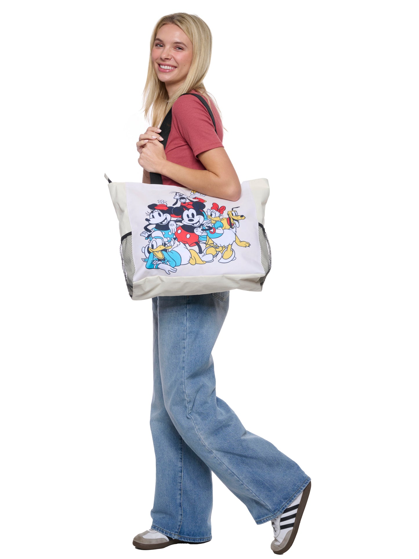 Disney Mickey & Friends Women's Zippered Beach Travel Tote with Bottle Pockets