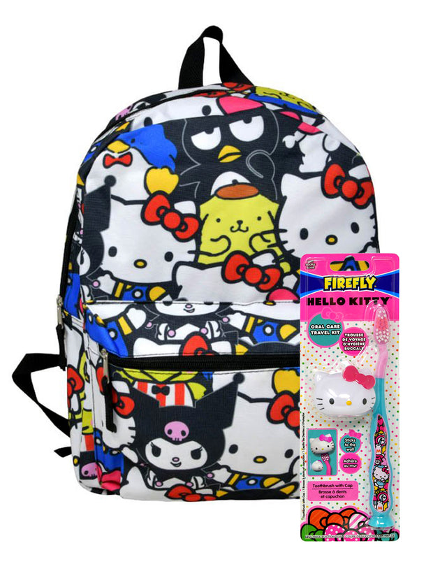 Hello Kitty Keroppi 16" Backpack w/ Suction Toothbrush & Cover Cap Set