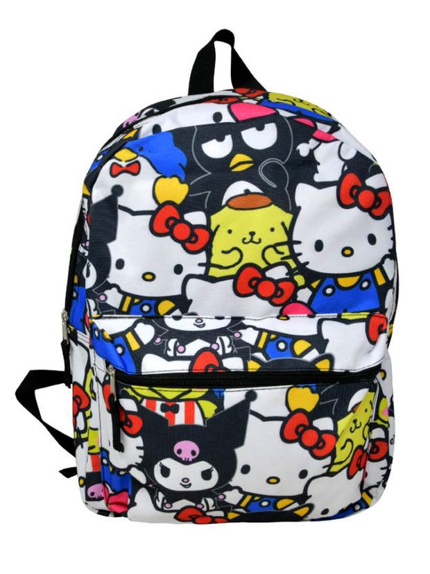 Hello Kitty Backpack 16" All-over Print Sanrio Keroppi Kuromi Melody Girl Black