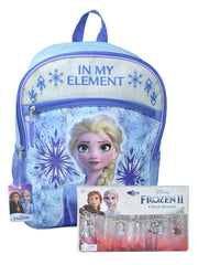 Frozen Backpack 16" Disney Snowflakes w/ Anna Elsa Olaf Charm Bracelet Set