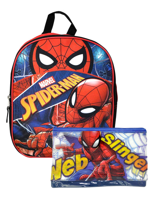 Spider-Man Mini Backpack Marvel Boys w/ Large Zipper 3-Ring Pencil Pouch Set