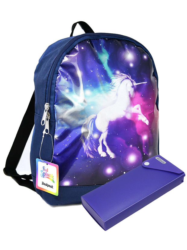 Galaxy Unicorn Small Backpack 11" Glitter Universe w/ Sliding Pencil Case Set