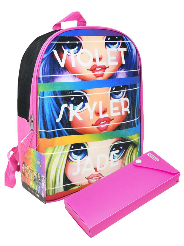 Girls Rainbow High Backpack 16" Violet Skyler Jade w/ Sliding Pencil Case Set