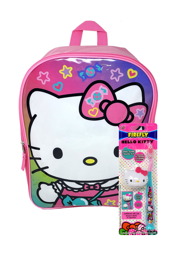 Sanrio Hello Kitty Backpack 15" Candies w/ Travel Toothbrush Cover Cap Set