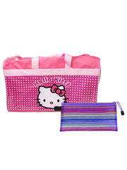 Hello Kitty Pink Duffel Bag 18" Sanrio Carry-On w/ Mesh Zipper Travel Pouch Set